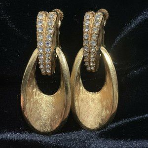 Vendome Clip and Screw Dangle Earrings Rhinestone